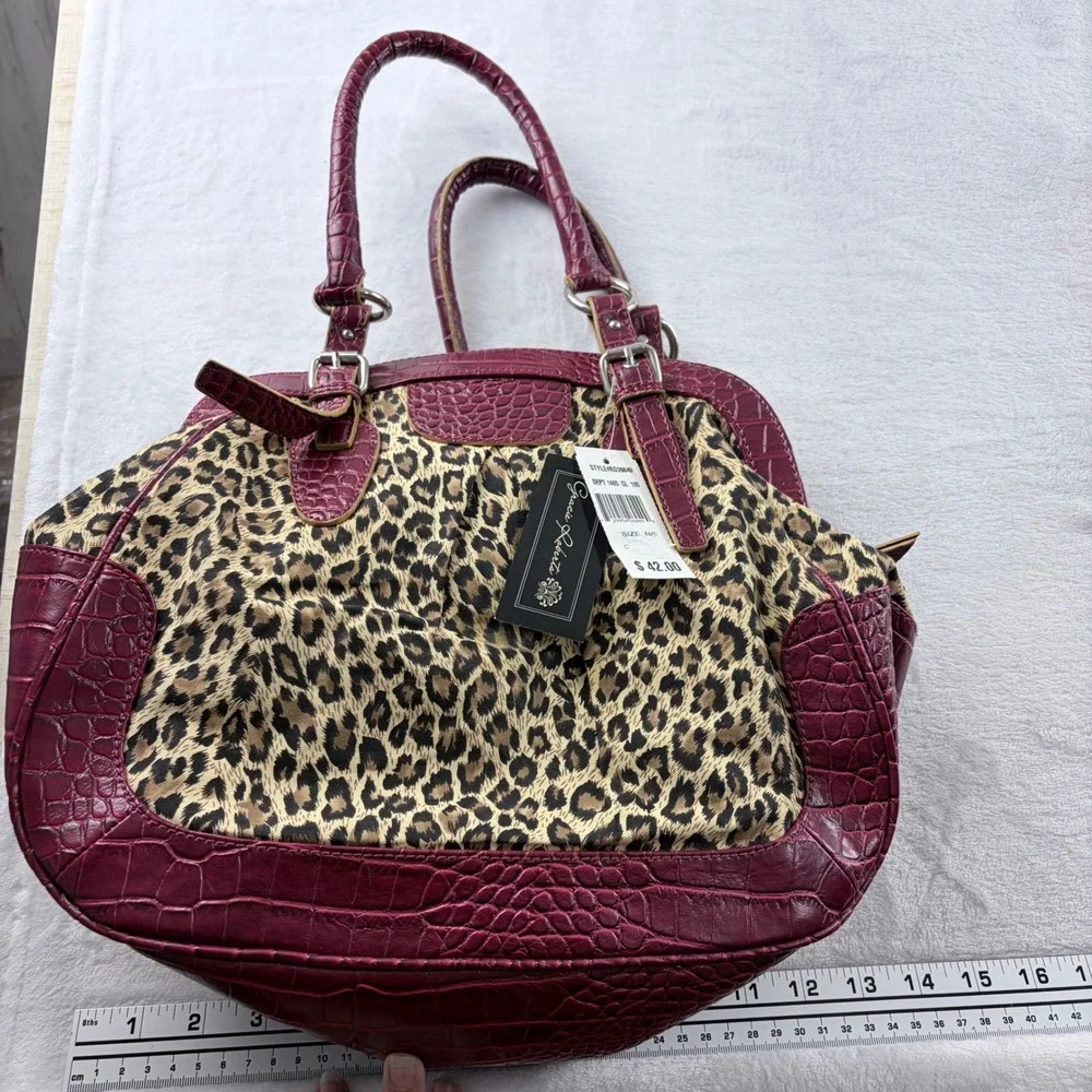 Gracie Roberts Leopard Print Satchel Faux Croc Trim‎ Shoulder Handbag
